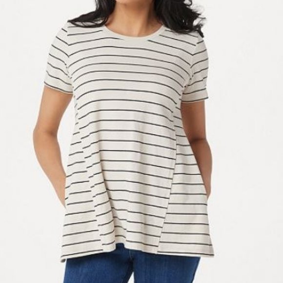 LOGO by Lori Goldstein Tops - LOGO Washed Striped Knit Top with Swing Hem 1512